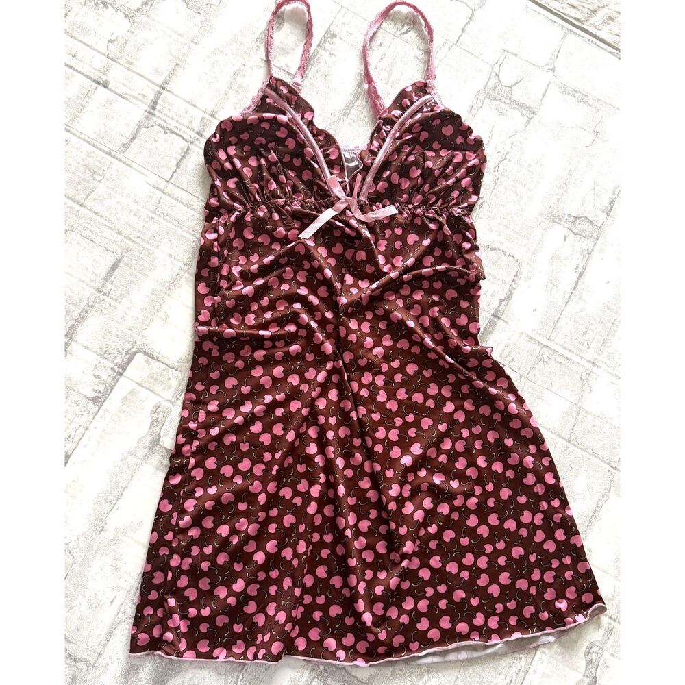 Womens Y2K Cherry Spaghetti Strap Lace V-Neck Mini Dress Cute Sexy Summer No Sz